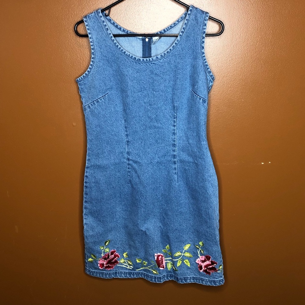 Vintage Denim Embroidered Mini Dress